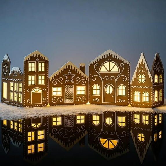 1 Set Christmas Gingerbread House Decorations Foldable Christmas Gingerbreads House with LED Light and 2 Pcs Tree Xmas Village Home Decor Gift for Party