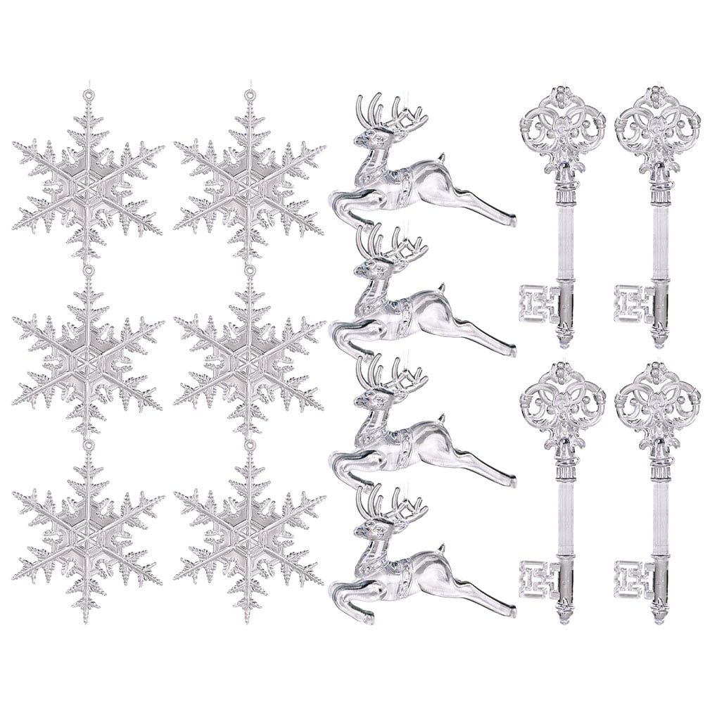 1 Set Christmas Hanging Ornaments Clear Acrylic Snowflake Elk Key