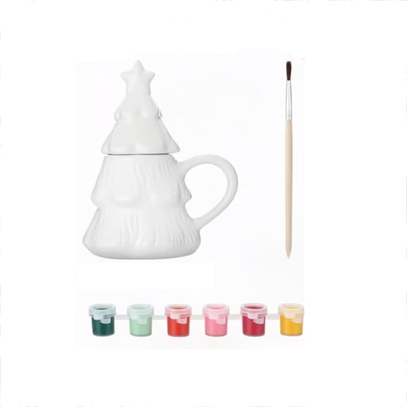 1 Set Christmas Paint Your Own Mugs Craft Kit, Xmas Ceramic to Paint, Christmas Tree DIY Mugs for Adults, Festive Coffee Tea Cup for Adults with Painting Set for Xmas Craft Family Gifts