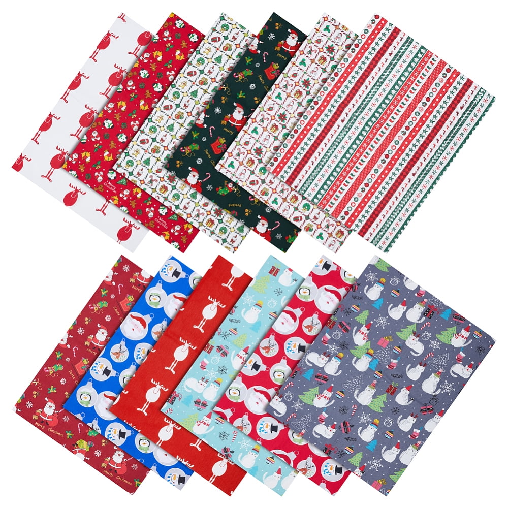 1 Set Christmas Theme Cotton Fabric for Patchwork Sewing Tissue to Patchwork Rectangle Mixed Color 488x390x0.2mm 12pcs/set