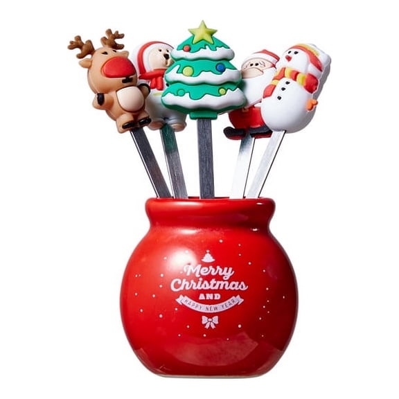 1 Set Christmas Themed Fruit Forks Salad Fork Cake Dessert Forks Holiday Flatware
