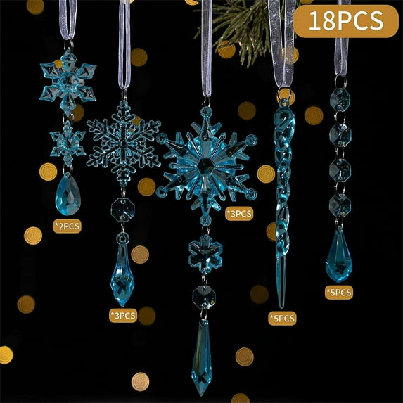 1 Set Christmas Tree Decoration Crystal Ornaments, Hanging Acrylic Christmas Snowflake Icicle Drop Crystal Ornaments for Xmas Tree Winter New Year Party Supplies