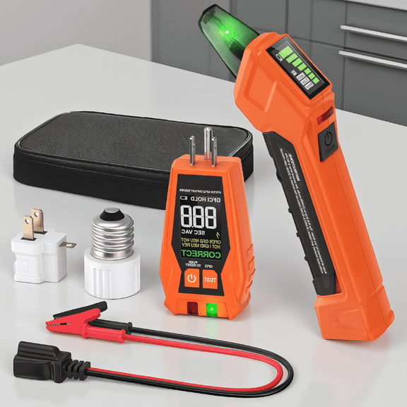 1 Set Circuit Breaker Finder Kit with GFCI Outlet Tester, 90-135V AC, LCD Screen, Adapters and Carrying Case Included