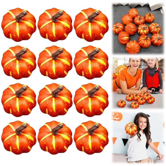 1 Set Clearance Under $5 Of 12 Artificial Pumpkins Fake Pumpkin Set Plastic For Buffet Line Showing 12Pc Painted Pumpkin Set Orange Pumpkin Set 12Pcs (G)