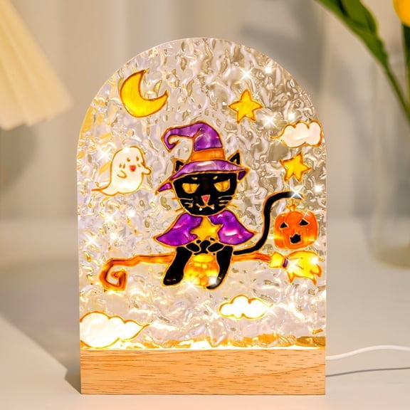 1 Set Clearance Under $10 Diy Witch Light Kit Diy Witch Light For Window, Wood Witch Broomstick Diy Glass Lamp Purple