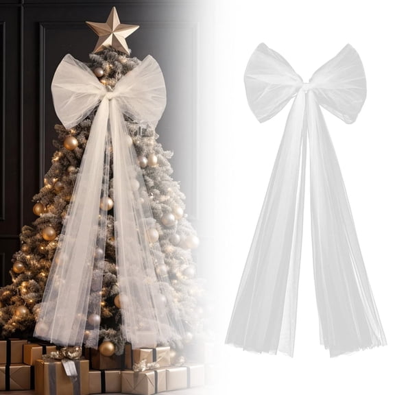 1 Set Clearance Under $5 Christmas Tree Decoration Set Party Decor For Party, Mesh Giant Tulle Bow White