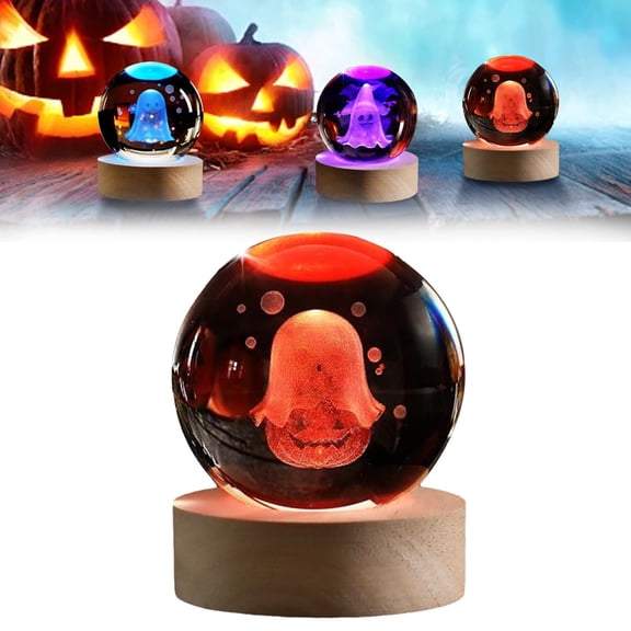 1 Set Clearance Under $7 Pumpkin Crystal Ball Ghost Crystal Ball For Mantelpiece, Glass Pumpkin Crystal Ball Night Light (F)