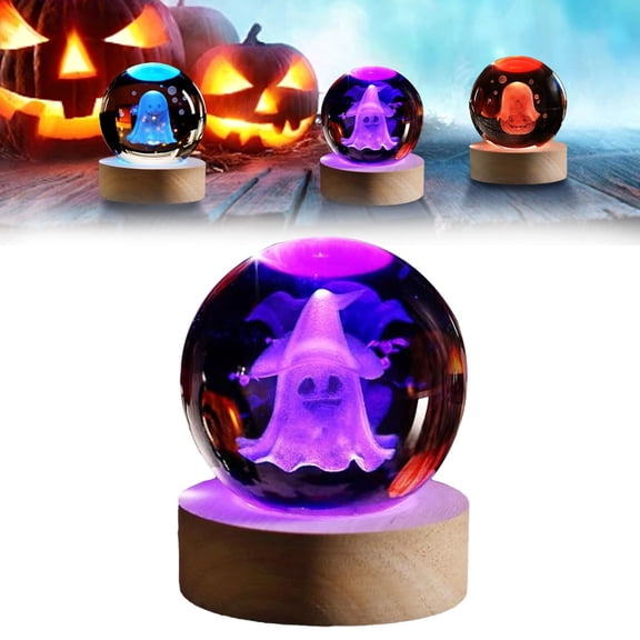 1 Set Clearance Under $7 Witch Crystal Ball Ghost Crystal Ball For Table, Glass Witch Crystal Ball Night Light (D)