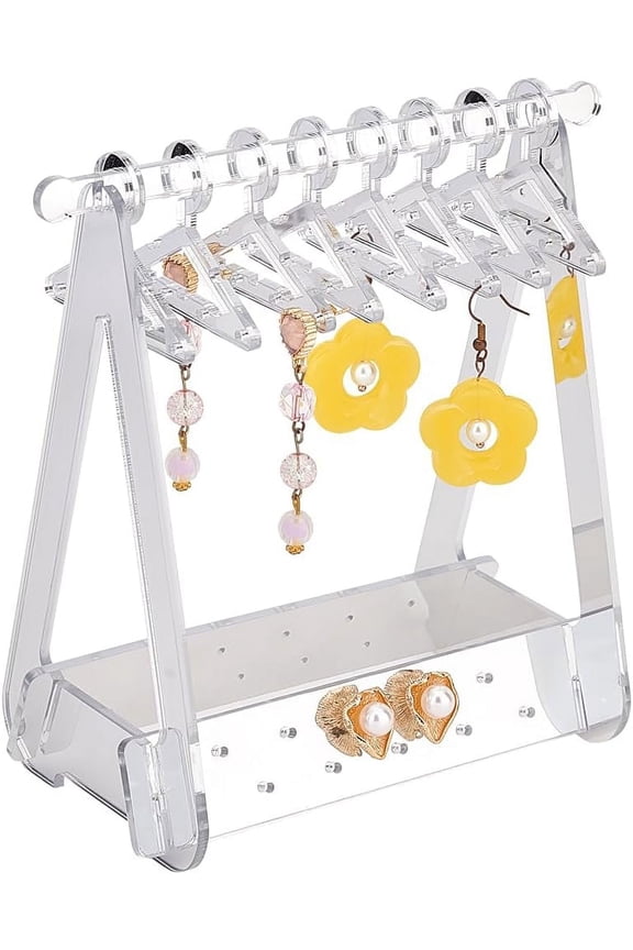 1 Set Coat Hanger Shaped Acrylic Earring Display Stands Jewelry Organizer Holder for Earring Storage with 8 Mini Hangers Silver Finish Product: 15x8.2x15.2cm