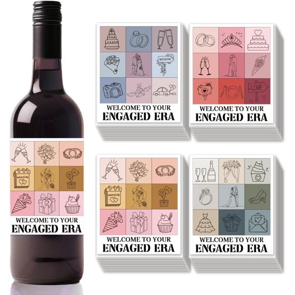1 Set Coated Paper Adhesive Sticker Wine Bottle Adhesive Label Rectangle Mixed Shapes 85x102mm 40pcs/set for Handmade