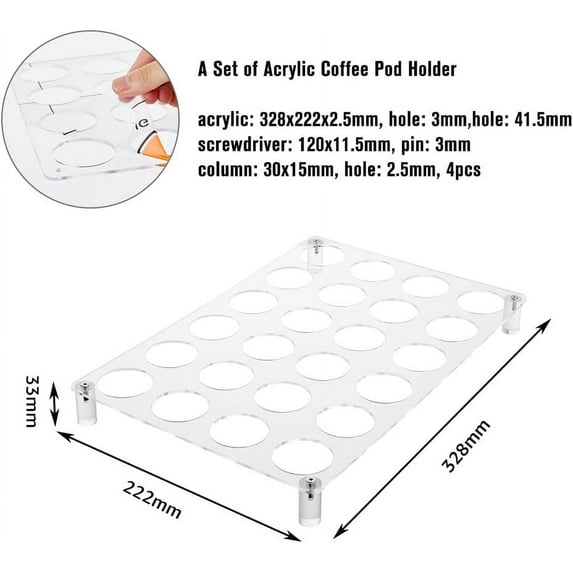 1 Set Coffee Pod Organizer K Cup Display Storage for Coffee Counter Transparent Acrylic 24 Slot K Cup Storage Rack 222x328mm