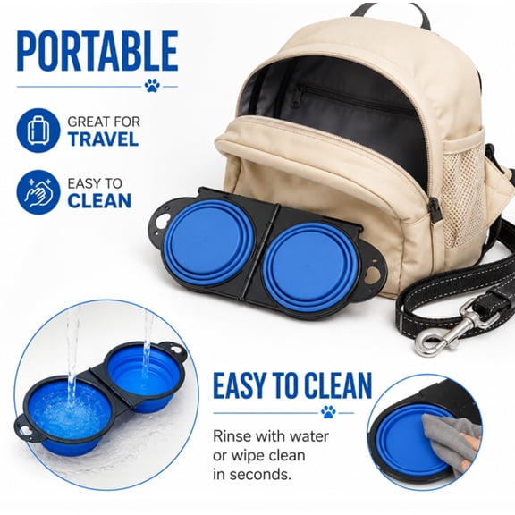 Collapsible Pet Bowl with Clip, Travel Food and Water Bowl for Dogs and Cats, TIKA
