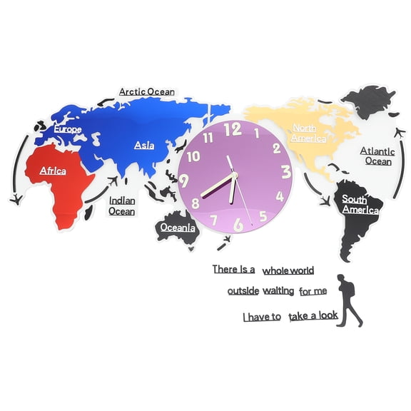 1 Set Colorful Acrylic Wall Clock World Map Wall Hanging Clock Home Decor