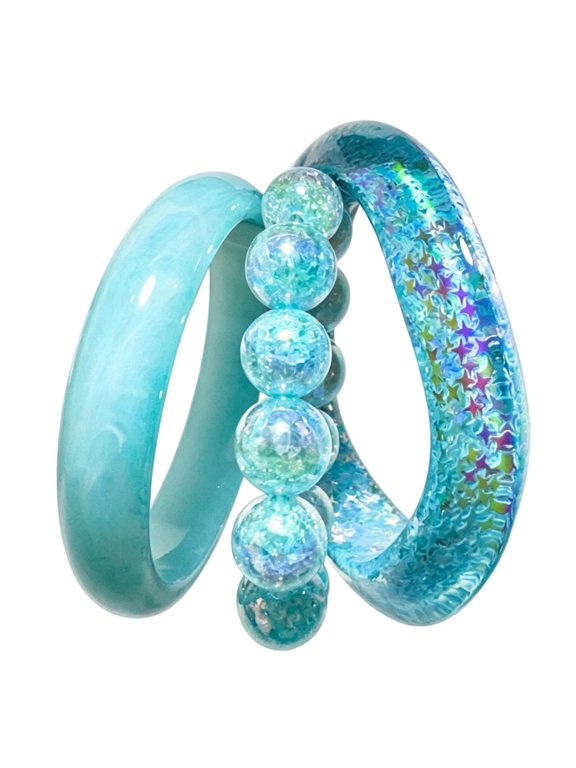 1 Set Colorful Glitter Stackable Bangle Wrist Chain Set Resin Mixed Lightweight Trendy Daily Wear