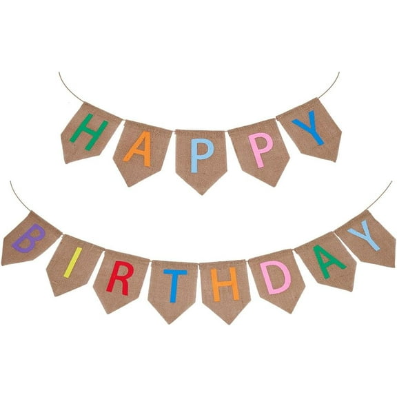 1 Set Colorful Happy Birthday Sign Rainbow Burlap Banner 5m Long Word Happy Birthday Sign Rustic Linen Celebration Hanging Banners for Wall Decor Party Indoor