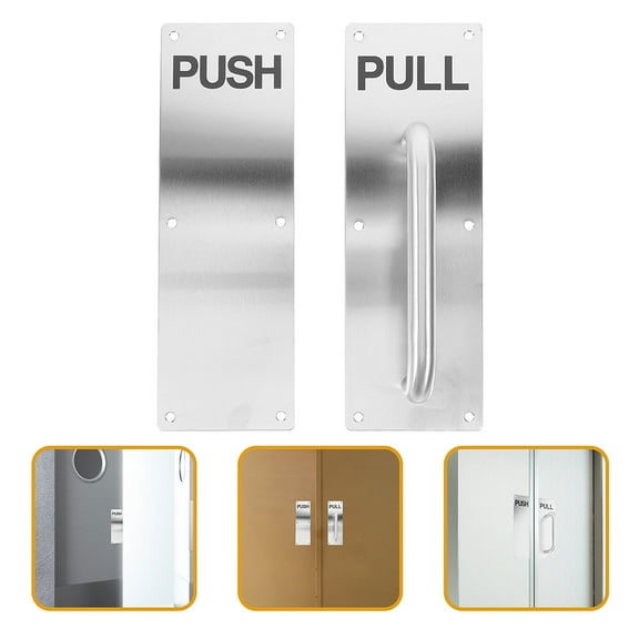 1 Set Commercial Push Pull Door Handle Stainless Steel Door Handle Large Push Pull Handle with Security Plate for Barn and Sliding Doors
