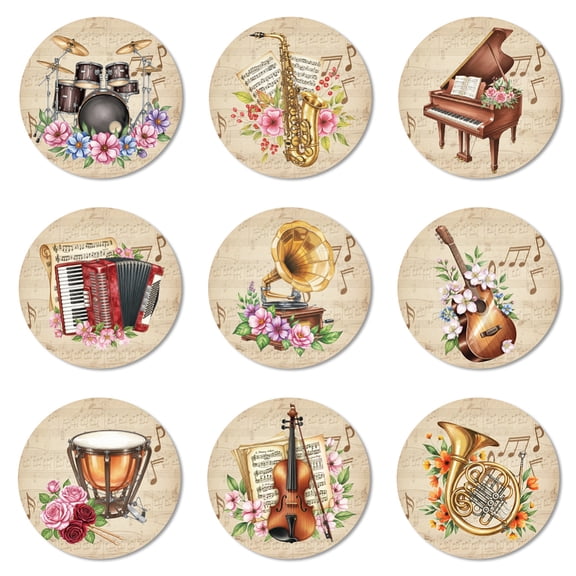 1 Set Composite Wood Board Cup Mats Set Printed Coasters Musical Instruments 100x5mm 1pc/style 9 style 9pcs/set