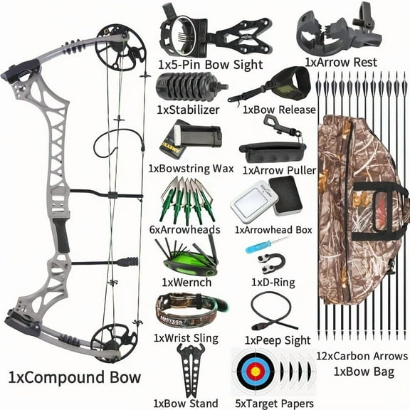 1 Set Of Compound Bow Set 30-70lbs Adjustable Bow And Arrow Set Adults Aluminum Alloy Material Lightweight High-strength Excellent Surface Treatment Corrosion Resistance Wear Resistance