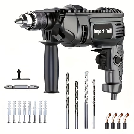 1 Set Corded Impact Drill, High Power Motor, Reinforced Components, Heavy Duty for Brick Wall, Concrete & Power Tools