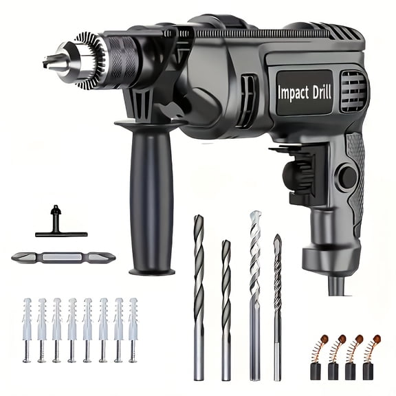 1 Set Corded Impact Drill, High Power Motor, Reinforced Components, Heavy Duty for Brick Wall, Concrete & Power Tools
