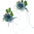 thumbnail image 1 of Raindrops Elegant Corsage and Boutonniere Set Plastic Sky-Blue Weddings 1 Set, 1 of 6