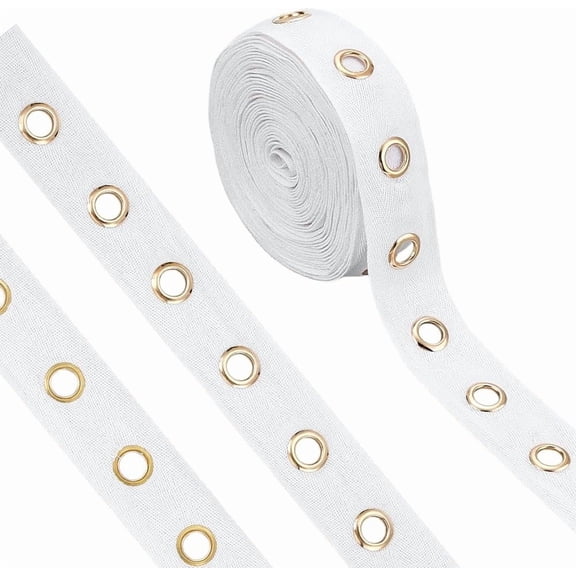 1 Set Cotton Herringbone Ribbons with Eyelet Rings for Garment Accessories White 1-1/2 inch(37mm) 8 Yards creative