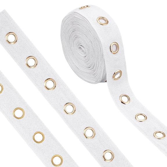 1 Set Cotton Herringbone Ribbons with Eyelet Rings for Garment Accessories White 1-1/2 inch(37mm) 8 Yards