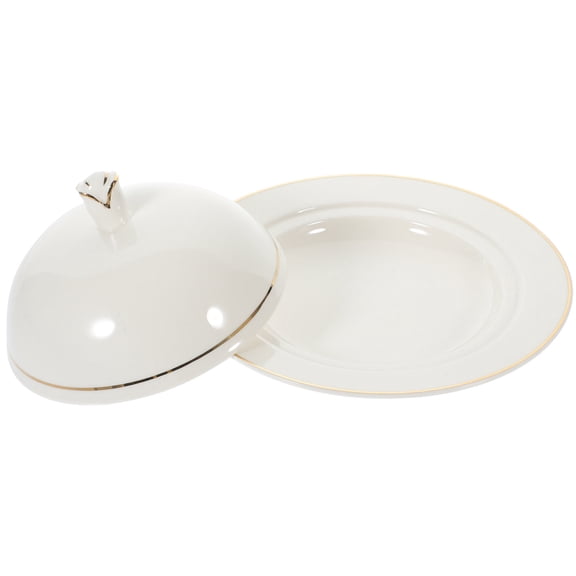MEIBUTYUP White Ceramic Steak Plate with Lid for Personal Party Banquet Everyday Meals