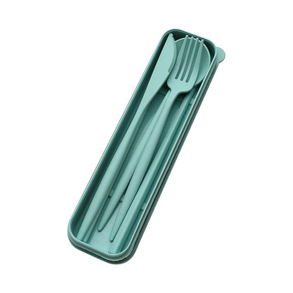 1 Set Creative Flatware Cutlery Sets, Round Handle Soft-Grip Plastic Portable Spoon Fork Sets with Tray for Kitchen, Dinner Parties, Picnic, Camping