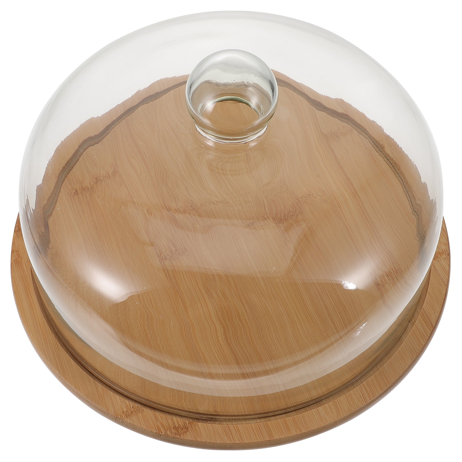 1 Set Creative Glass Cover Cake Tray Food Cover Bamboo Wood Plate