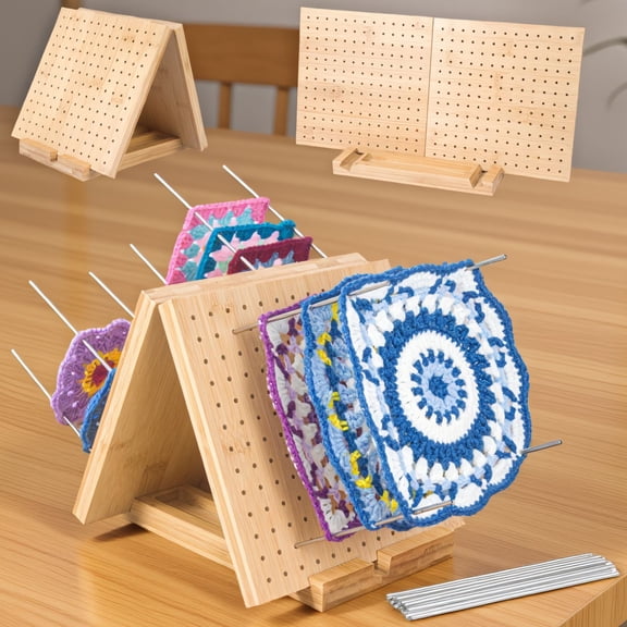 1 Set Crochet Blocking Board with 15 Pins, 338 Holes, 15.5x7.7 Inch Knitting Board for Granny Crafts