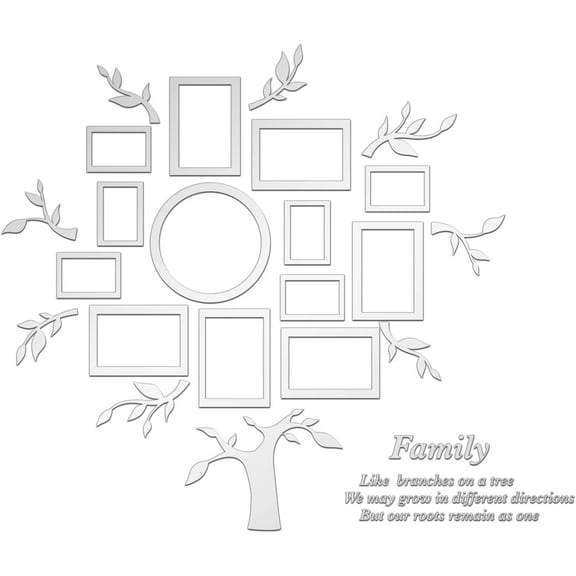 1 Set Custom Acrylic Wall Stickers for Home Living Room Bedroom Decoration Tree and Word Pattern Silver 300x300mm 6pcs/set