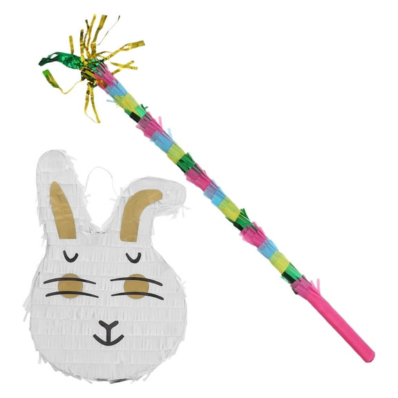 1 Set Cute Bunny Pinata Easter Rabbit Shaped Pinata with Stick Hanging Ornament for Easter Events Family Activities Kids' Birthday Parties