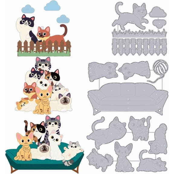 1 Set Cute Kitten Theme Carbon Steel Cutting Dies Stencils for DIY Scrapbooking Photo Album Decorative Embossing Paper Card Cat Shape