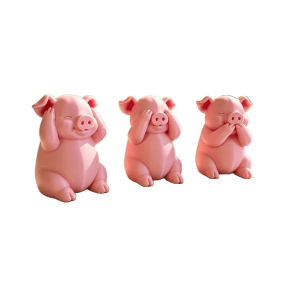 1 Set Cute Pink Three Little Pigs Figurine, Healing Style Desktop Ornament