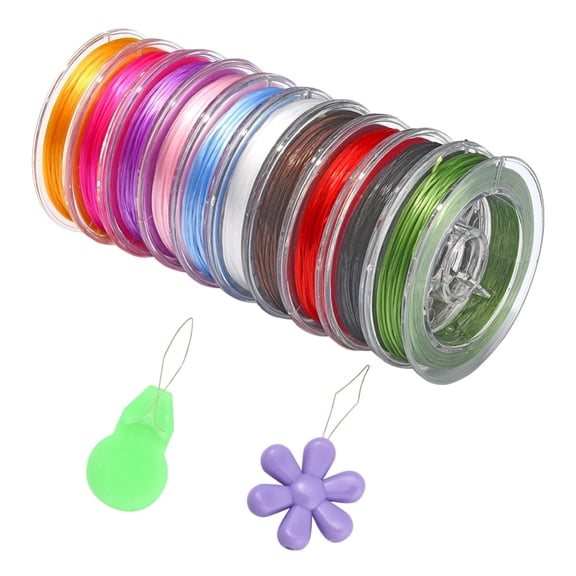 1 Set DIY 10 Rolls Strong Stretchy Beading Elastic Thread with 2Pcs Iron & Plastic Sewing Needle Devices Threader Thread 44~46x16~21x0.8~5mm