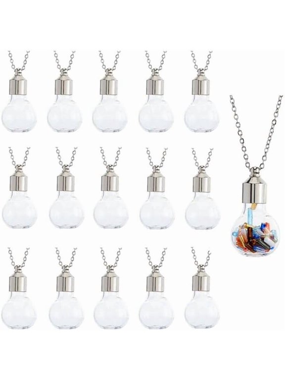 1 Set DIY 304 Stainless Steel Glass Bottle Pendant Necklace Making Kits Flat Round 30x19x10.5mm Hole: 2mm