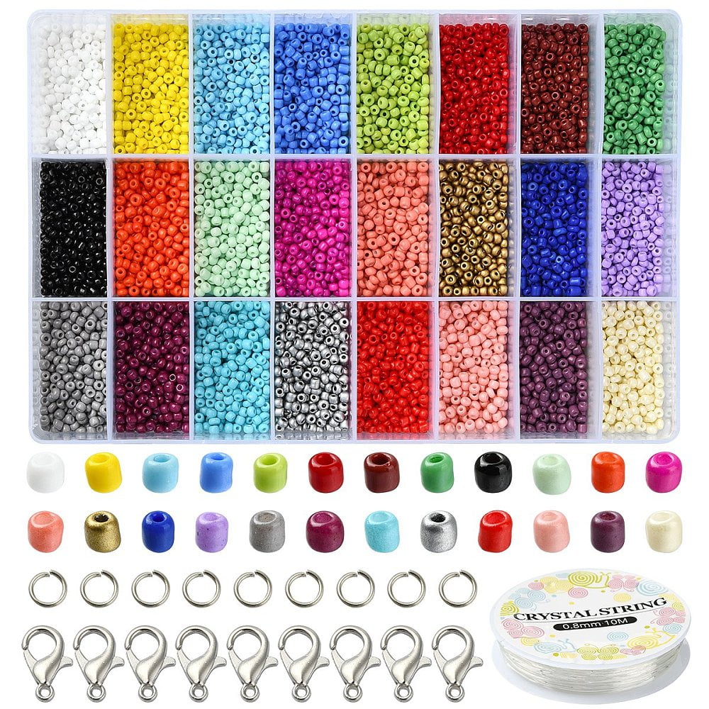1 Set DIY 8/0 Glass Seed Beads Stretch Bracelet Making Kits Elastic Thread Iron Jump Rings Mixed Color 3~3.5mm Hole: 1~1.2mm