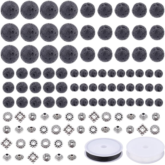1 Set DIY Bead Stretch Bracelets Making Kits Including Natural Lava Rock Round Beads Tibetan Style Alloy Spacer Beads and Elastic Crystal Thread Beads: 780pcs/set Thread: 0.8mm 10m/roll 2rolls/set