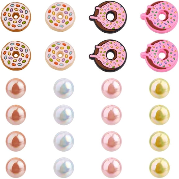 1 Set DIY Beadable Pen Beads Making Findings Kits Including Donut Silicone Beads Round Opaque Acrylic Beads Mixed Color 16~28x16~25x8~15mm Hole: 2~2.8mm