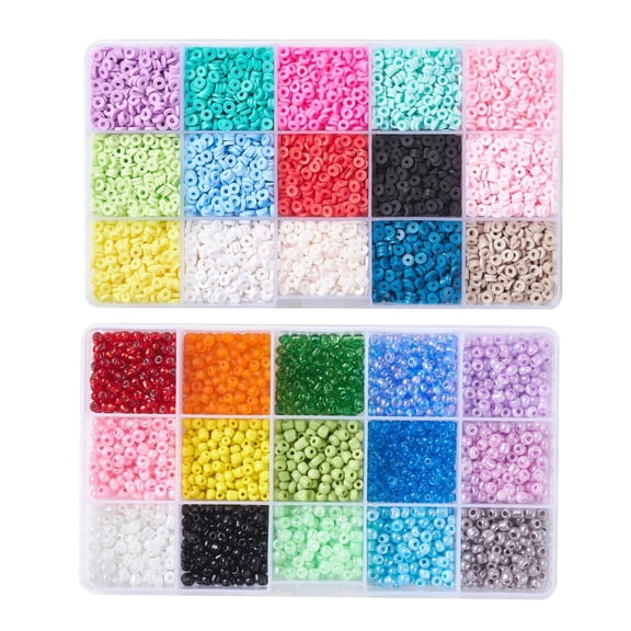 1 Set DIY Beads Jewelry Kits Including Disc/Flat Round Handmade Polymer Clay Beads Mixed Styles Glass Round Seed Beads Mixed Color 4x1mm Hole: 1mm 150g