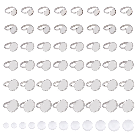 1 Set DIY Blank Dome 304 Stainless Steel Finger Rings Making Kits Stainless Steel Color Tray: 10~20mm Inner Diameter: 17~19mm