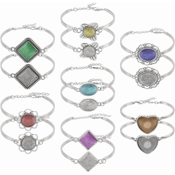 1 Set DIY Blank Dome Bangles Making Kits including Alloy Bracelet Making Silver Tray: 22x24mm Inner Diameter: 2-3/8 inch(5.9cm) 2pcs