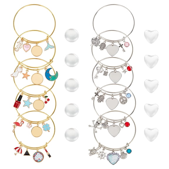 1 Set DIY Blank Dome Charm Bangle Making Kits Alloy Expandable Bangles Platinum & Golden Bangle Making: Inner Diameter: 60mm