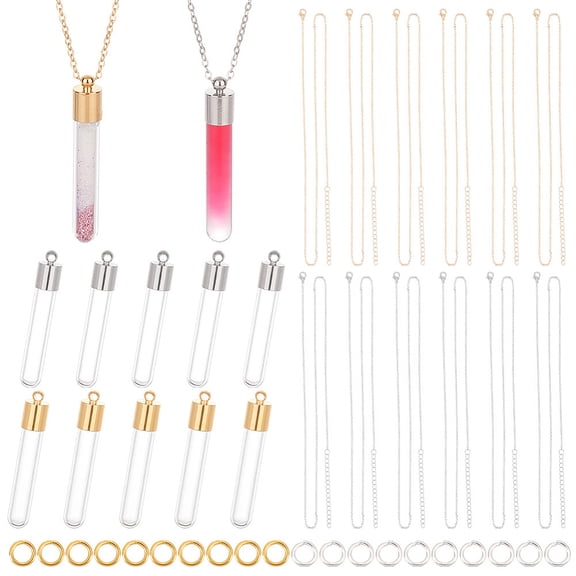 1 Set DIY Blank Wish Bottle Necklace Making Kit Including Glass Bottle Pendants Iron Cable Chains Necklace Making Brass Jump Rings Platinum & Golden 52Pcs/set