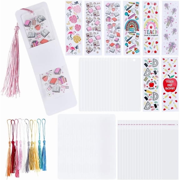 1 Set DIY Bookmake Making Kits Including Transparent Acrylic Board Blank Paper Card Tassels UV Stickers Mixed Color 116~120x36~43x0.5mm