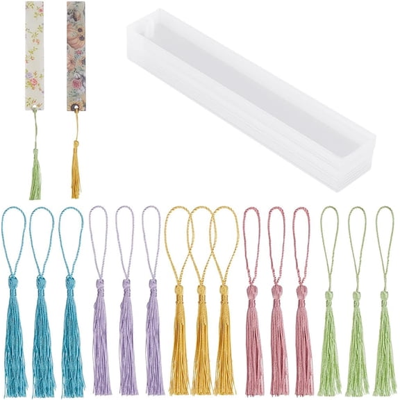 1 Set DIY Bookmark Making Kits. with Transparent Acrylic Polyester Tassel Decoration Mixed Color 130~150x6~25x1mm Hole: 4mm