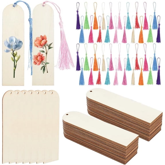 1 Set DIY Bookmarks Making Kits Including Unfinished Wood Big Pendants Polyester Tassel Decorations Arch 120x31x1.5mm Hole: 3mm art