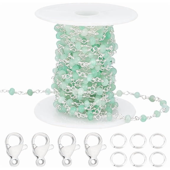 1 Set DIY Bracelet Necklace Making Kit Including Faceted Jade Rondelle Beaded Link Chains 304 Stainless Steel Clasps Brass Jump Rings