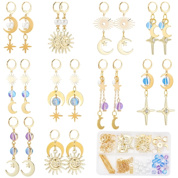 1 Set DIY Brass Star Moon Sun Leverback Earring Making Kit Mixed Color 2.5~35x2~25x0.3~9mm Hole: 1~2mm